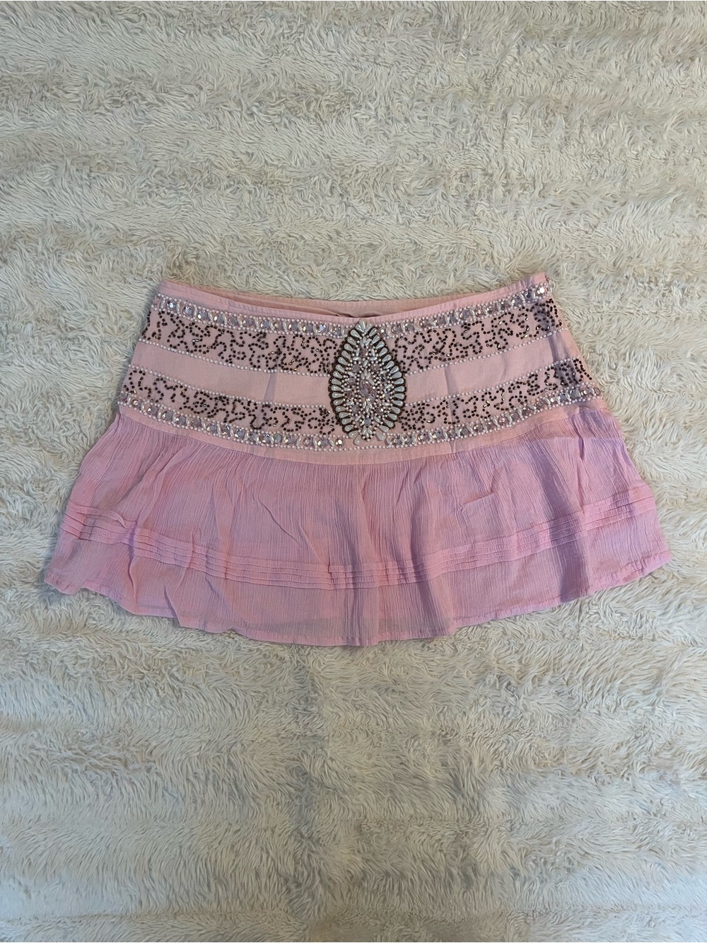 Pink Embellished Mini Skirt